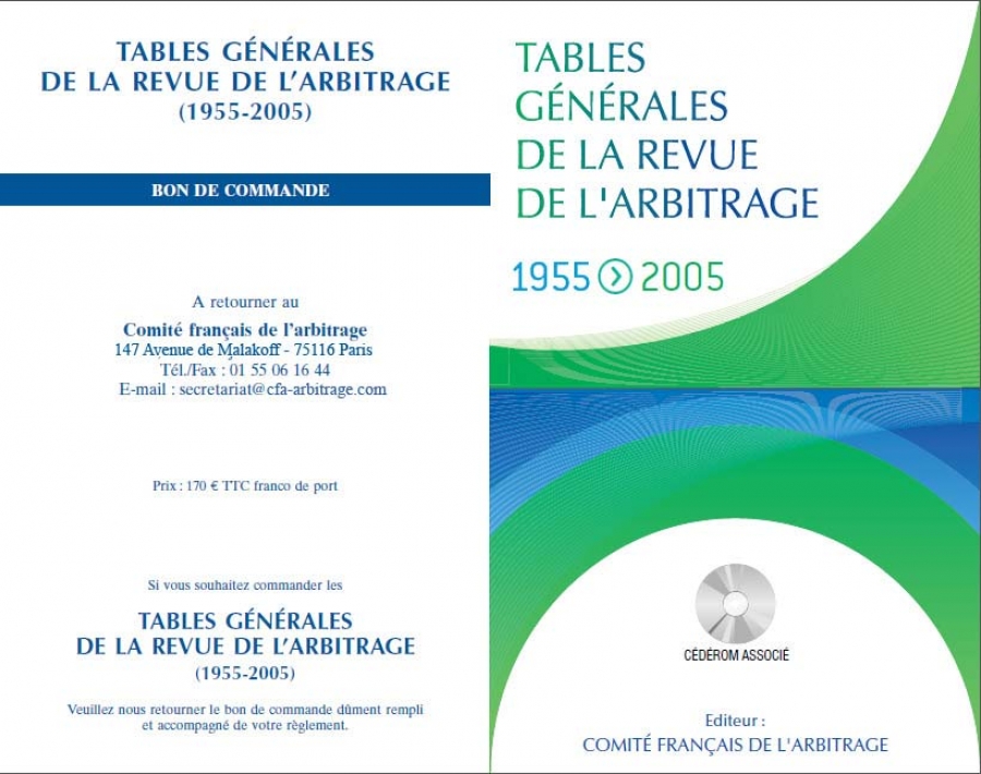 Tables Générales de la Revue de l&#039;arbitrage